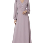 Lavender dress with long sleeves on a white background
