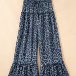Blue leopard print skirt on a beige background