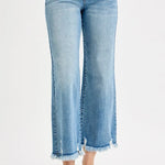 Light blue jeans with a white background